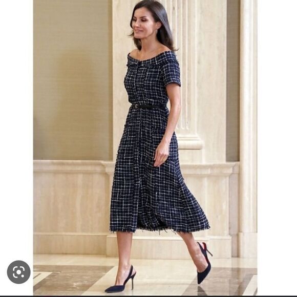 NWT Zara Tweed Navy Dress Jewel Buttons Medium - Picture 14 of 14